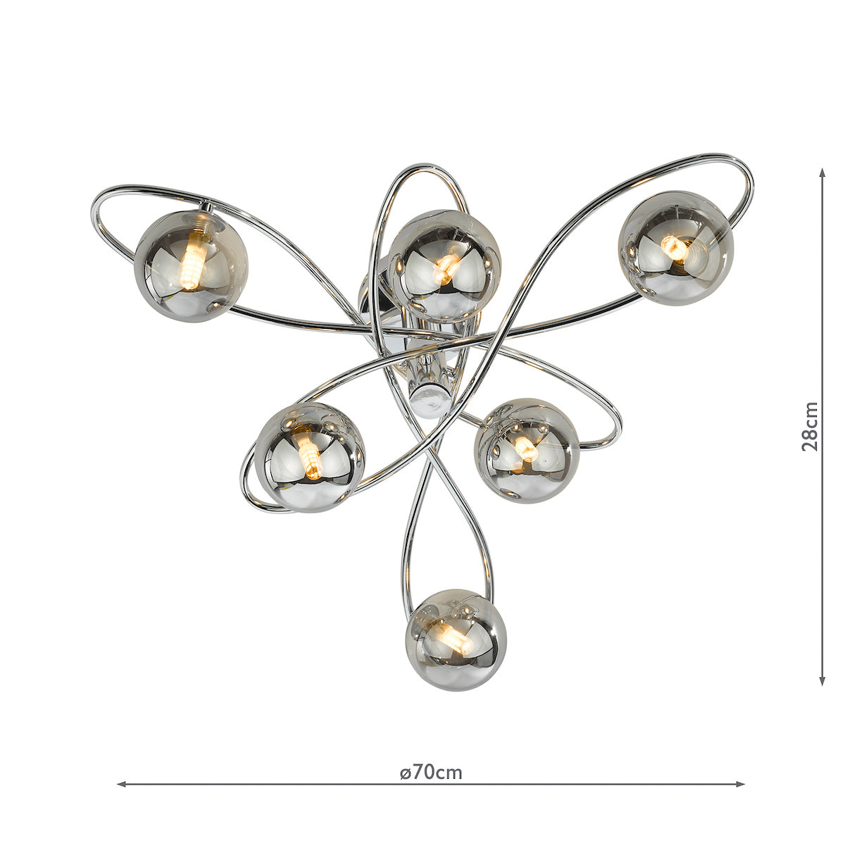 Dar Lysandra 6 Light Semi-Flush Polished Chrome and Smoked Glass – from Amos Lighting + Home