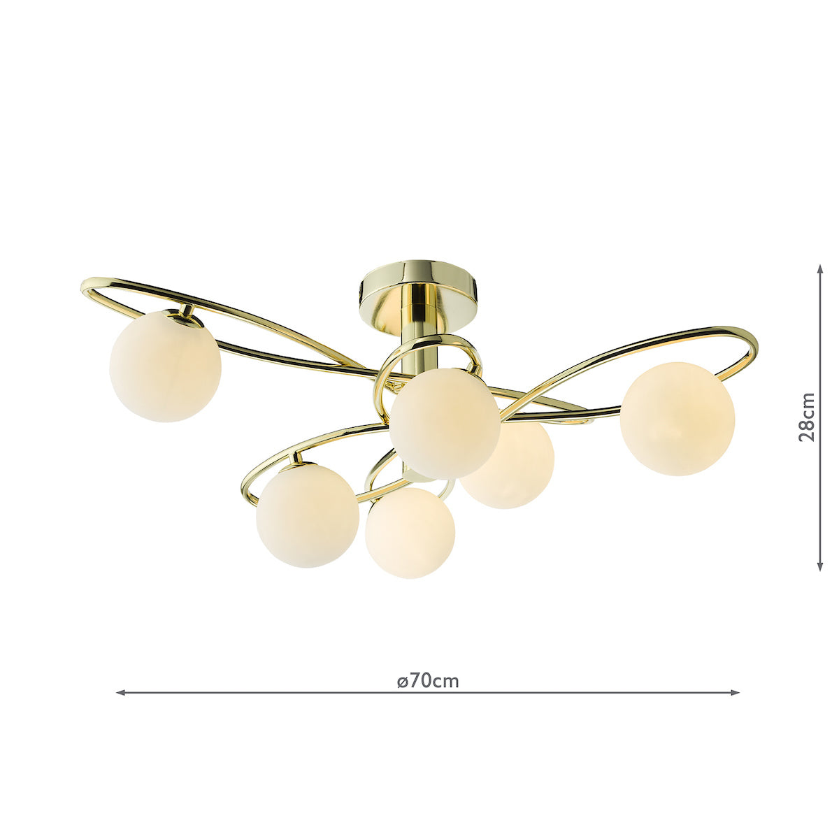 Dar Lysandra 6 Light Semi-Flush Polished Gold and Opal Glass – from Amos Lighting + Home