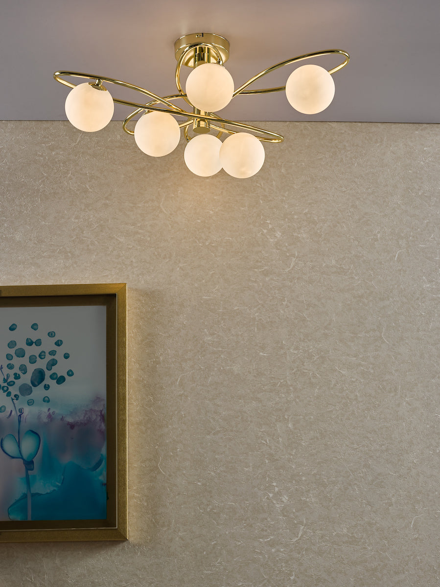 Dar Lysandra 6 Light Semi-Flush Polished Gold and Opal Glass – from Amos Lighting + Home