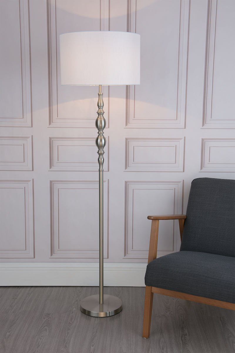 Dar Madrid Floor Lamp Satin Chrome With Shade – from Amos Lighting + Home