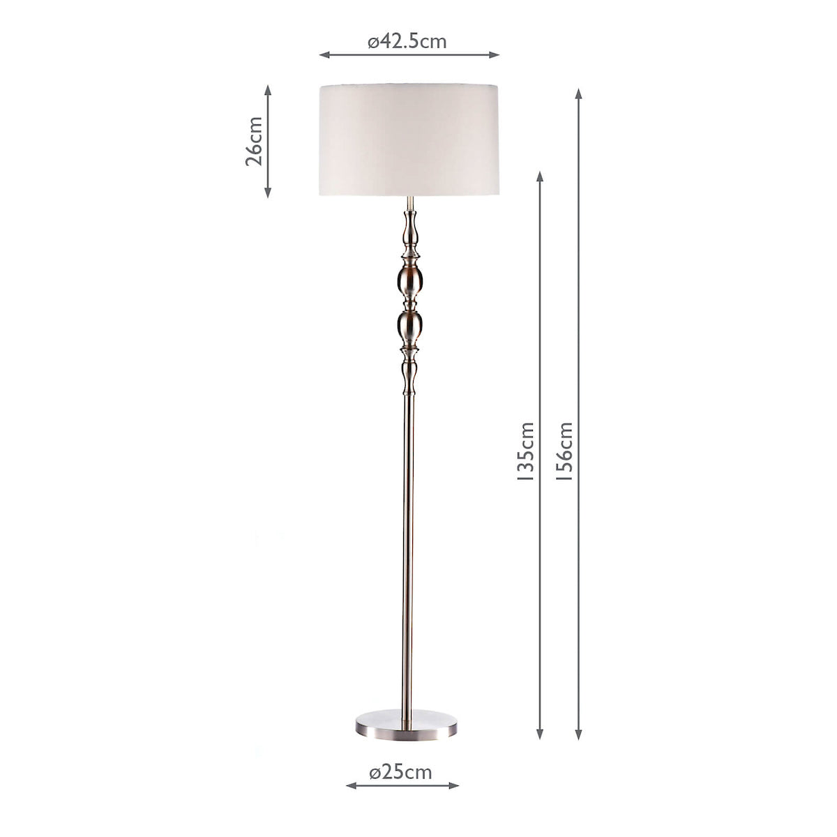 Dar Madrid Floor Lamp Satin Chrome With Shade – from Amos Lighting + Home