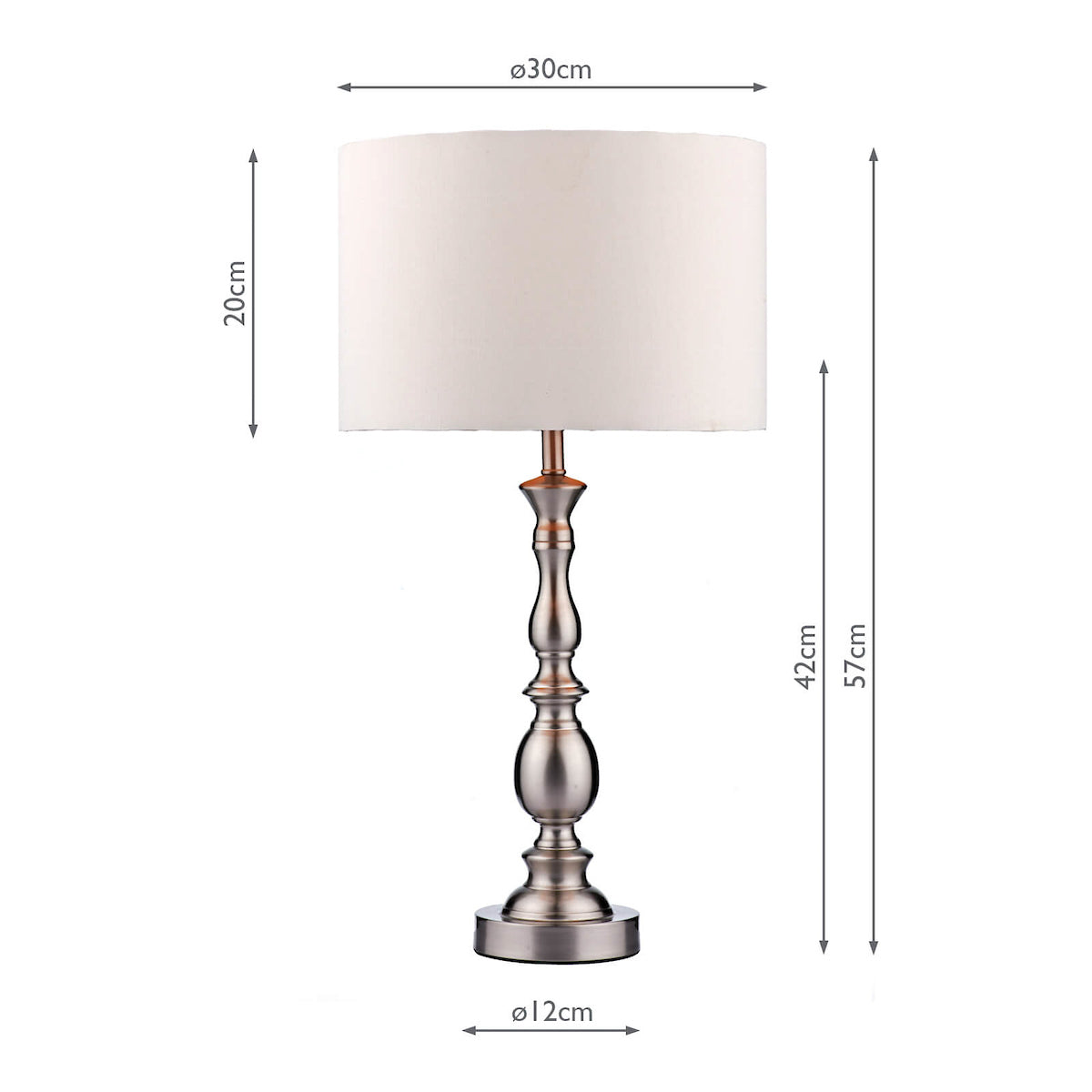 Dar Madrid Table Lamp Satin Chrome With Shade – from Amos Lighting + Home