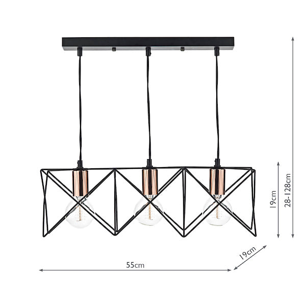 Dar Midi 3 Light Bar Pendant Black – from Amos Lighting + Home