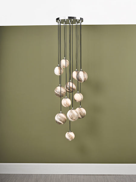 Dar Mikara 12 Light Cluster Pendant Planet Glass 1.5m – from Amos Lighting + Home
