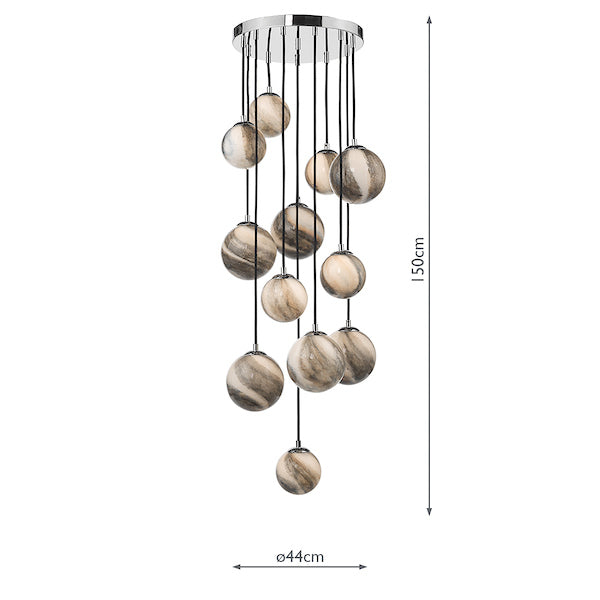 Dar Mikara 12 Light Cluster Pendant Planet Glass 1.5m – from Amos Lighting + Home