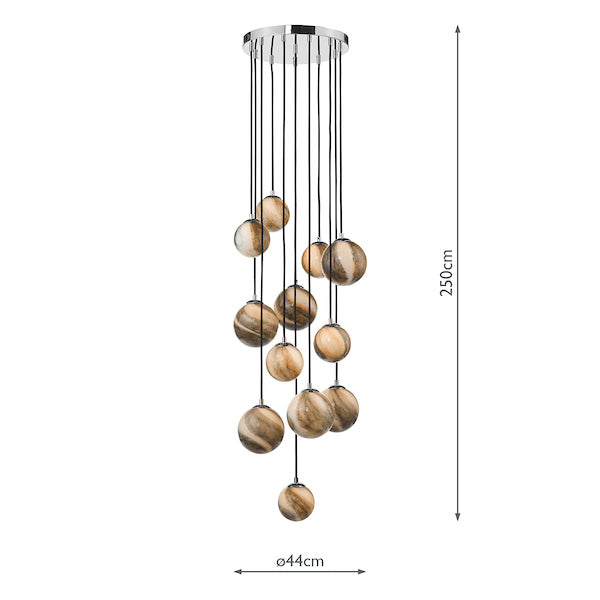 Dar Mikara 12 Light Cluster Pendant Planet Glass 2.5m – from Amos Lighting + Home