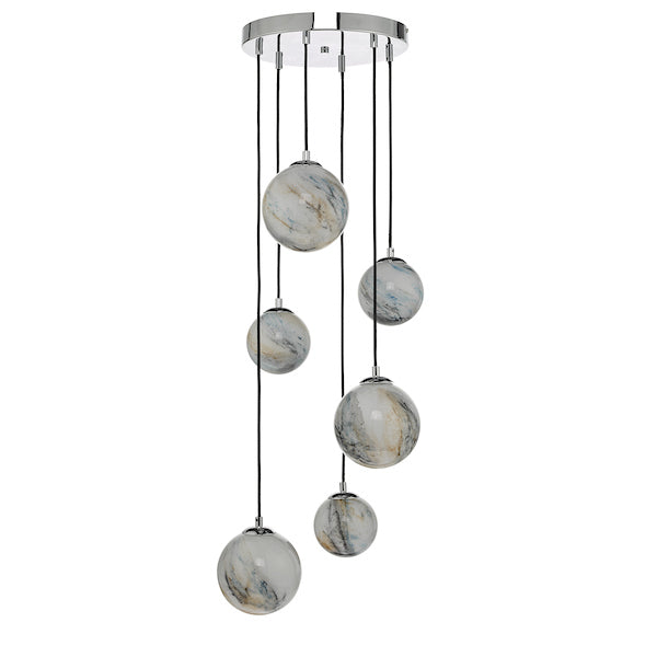 Dar Mikara 6lt Cluster Pendant Planet Glass & Polished Chrome – from Amos Lighting + Home