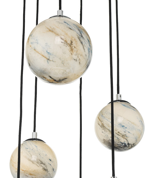 Dar Mikara 6lt Cluster Pendant Planet Glass & Polished Chrome – from Amos Lighting + Home