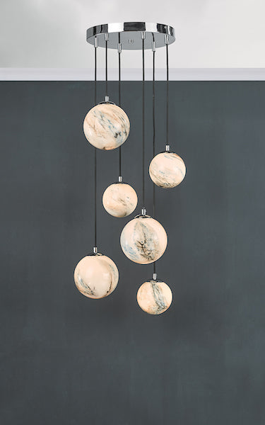 Dar Mikara 6lt Cluster Pendant Planet Glass & Polished Chrome – from Amos Lighting + Home
