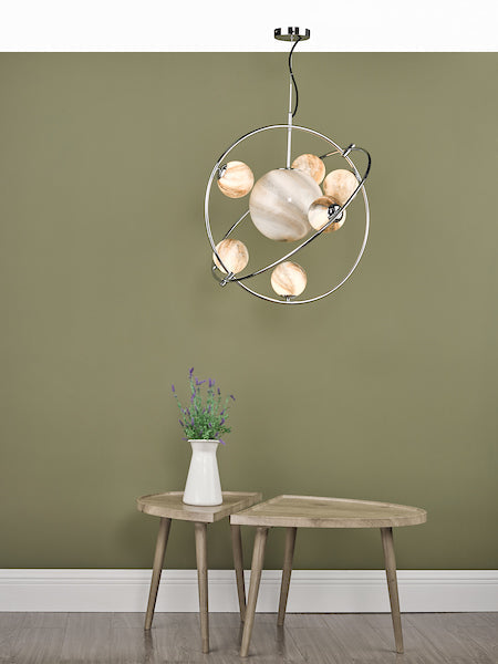 Dar Mikara 7 Light Pendant Chandelier Planet Glass – from Amos Lighting + Home