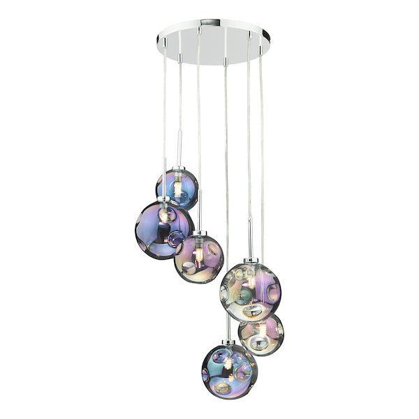 Dar Mira 6 Light Cluster Pendant with Iridised Glass – from Amos Lighting + Home