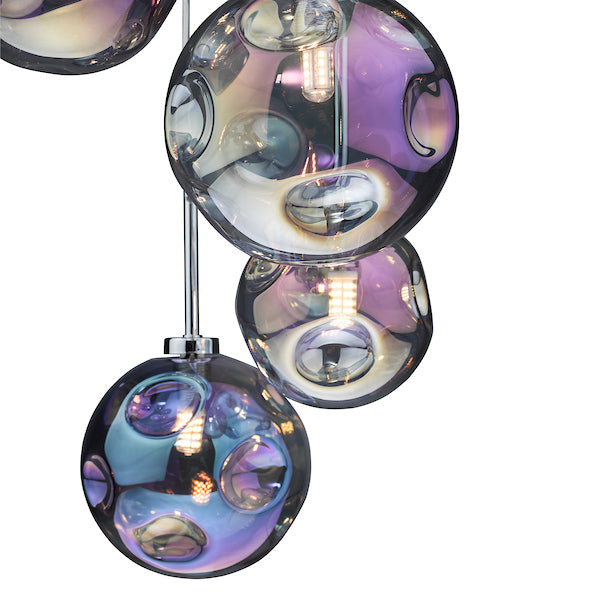 Dar Mira 6 Light Cluster Pendant with Iridised Glass – from Amos Lighting + Home