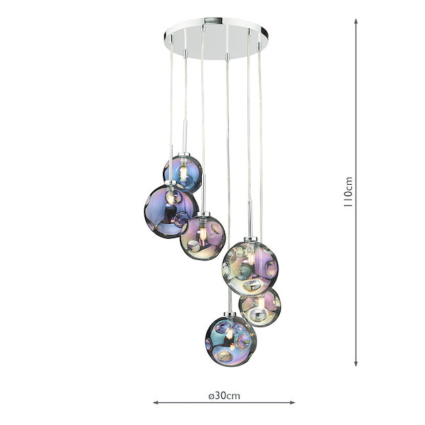 Dar Mira 6 Light Cluster Pendant with Iridised Glass – from Amos Lighting + Home