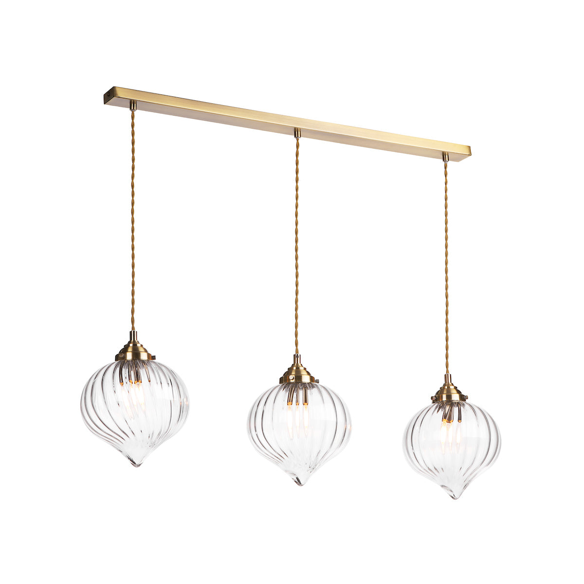 Dar Mya 3 Light Bar Pendant Antique Brass and Glass – from Amos Lighting + Home