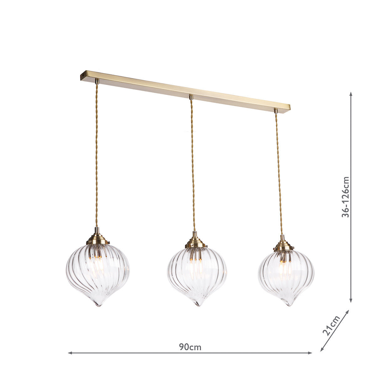 Dar Mya 3 Light Bar Pendant Antique Brass and Glass – from Amos Lighting + Home