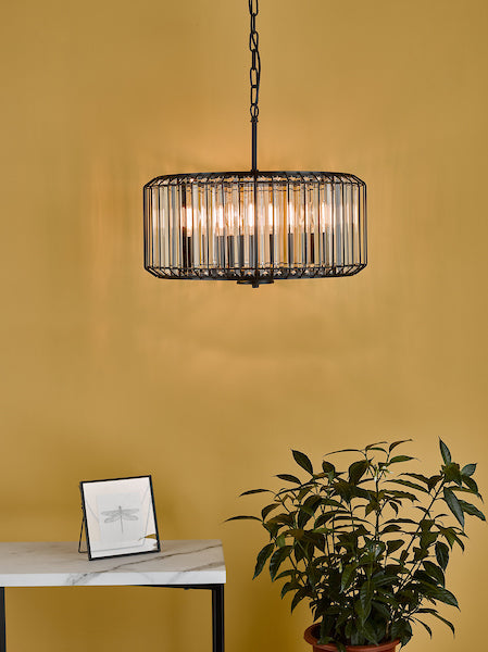 Dar Naeva 4 Light Pendant Matt Black and Crystal – from Amos Lighting + Home