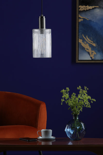 Dar Nikolas Antique Chrome Pendant Ribbed Cylinder Glass – from Amos Lighting + Home