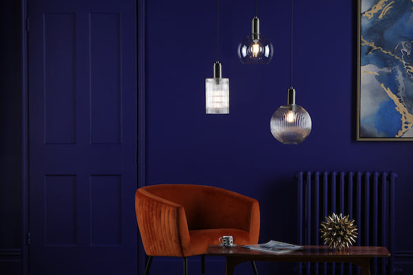 Dar Nikolas Antique Chrome Pendant Ribbed Cylinder Glass – from Amos Lighting + Home