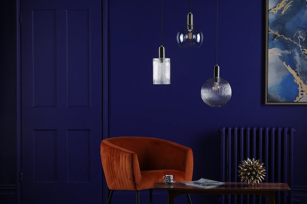 Dar Nikolas Antique Chrome Pendant Ribbed Cylinder Glass – from Amos Lighting + Home