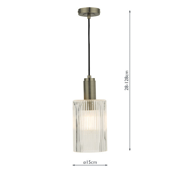 Dar Nikolas Antique Chrome Pendant Ribbed Cylinder Glass – from Amos Lighting + Home