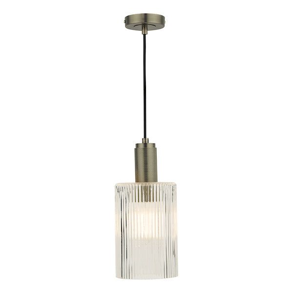 Dar Nikolas Antique Chrome Pendant Ribbed Cylinder Glass – from Amos Lighting + Home