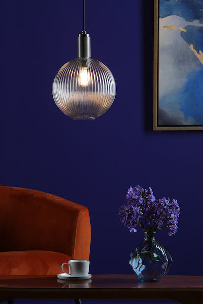 Dar Nikolas Antique Chrome Pendant Ribbed Round Glass – from Amos Lighting + Home