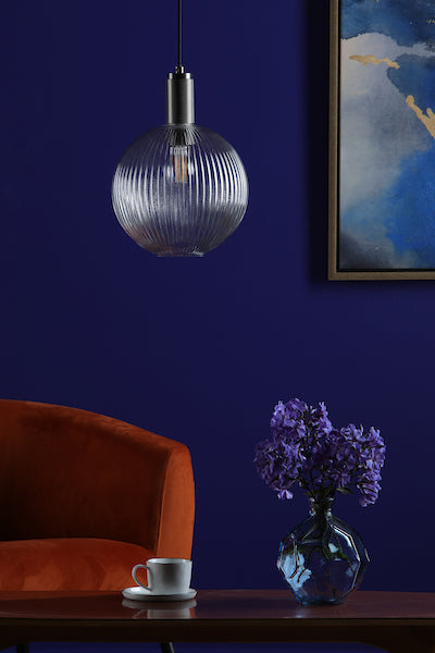 Dar Nikolas Antique Chrome Pendant Ribbed Round Glass – from Amos Lighting + Home