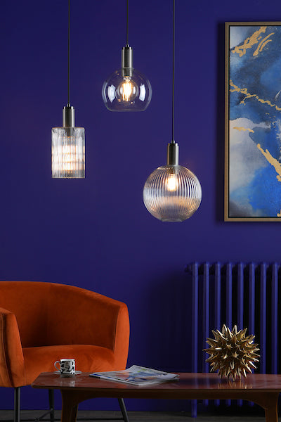 Dar Nikolas Antique Chrome Pendant Ribbed Round Glass – from Amos Lighting + Home