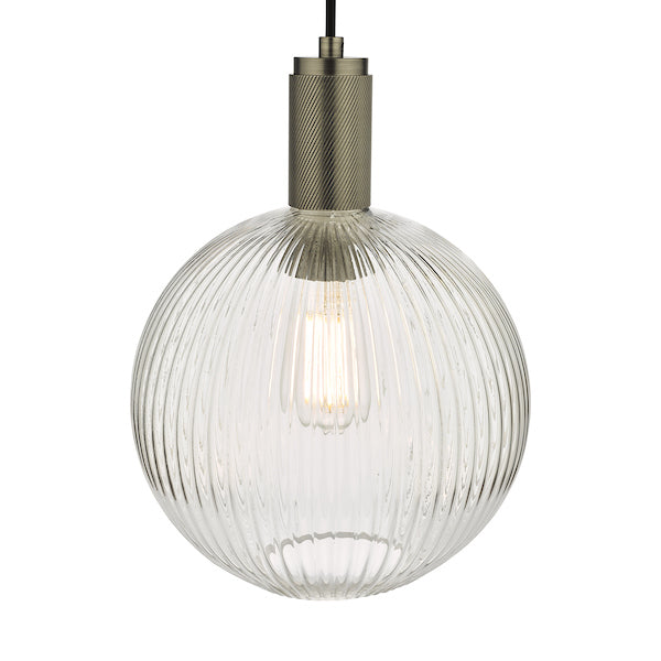 Dar Nikolas Antique Chrome Pendant Ribbed Round Glass – from Amos Lighting + Home