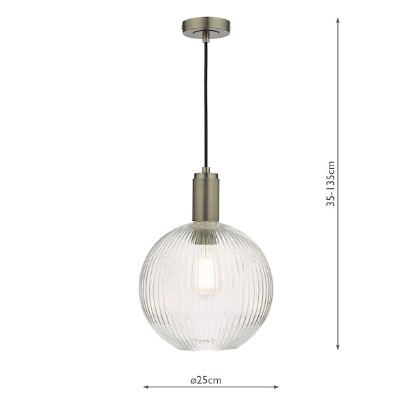 Dar Nikolas Antique Chrome Pendant Ribbed Round Glass – from Amos Lighting + Home