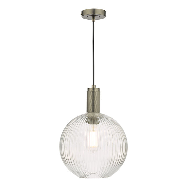 Dar Nikolas Antique Chrome Pendant Ribbed Round Glass – from Amos Lighting + Home