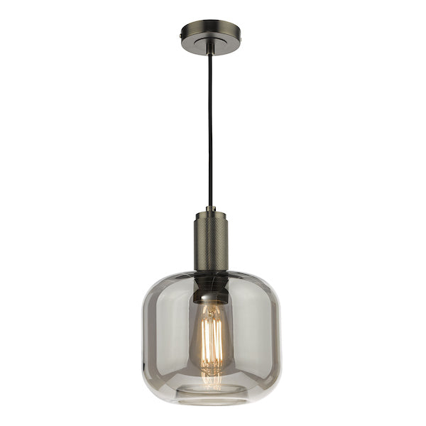 Dar Nikolas Antique Chrome Pendant Smoked Glass – from Amos Lighting + Home