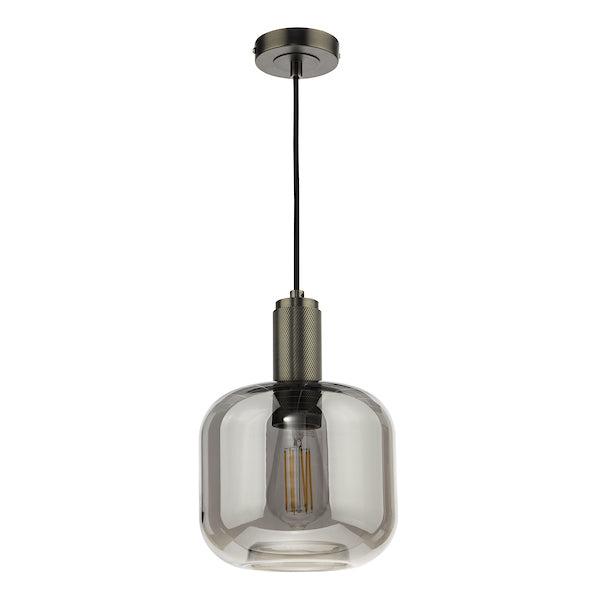 Dar Nikolas Antique Chrome Pendant Smoked Glass – from Amos Lighting + Home