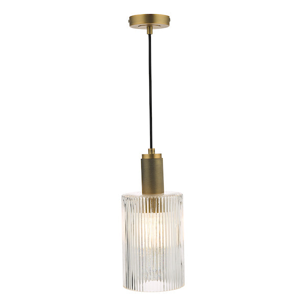 Dar Nikolas Solid Brass Pendant Ribbed Cylinder Glass – from Amos Lighting + Home