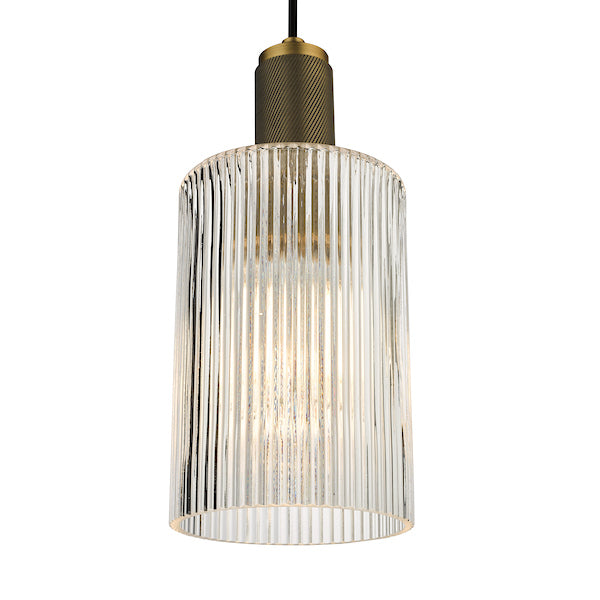 Dar Nikolas Solid Brass Pendant Ribbed Cylinder Glass – from Amos Lighting + Home