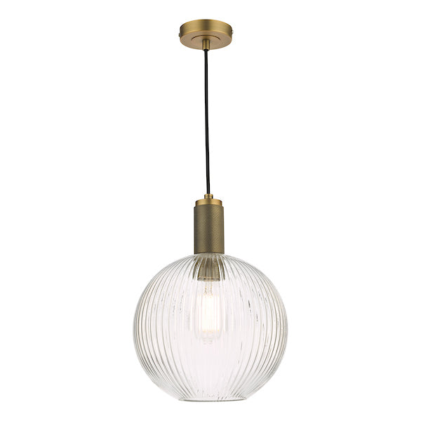Dar Nikolas Solid Brass Pendant Ribbed Round Glass – from Amos Lighting + Home