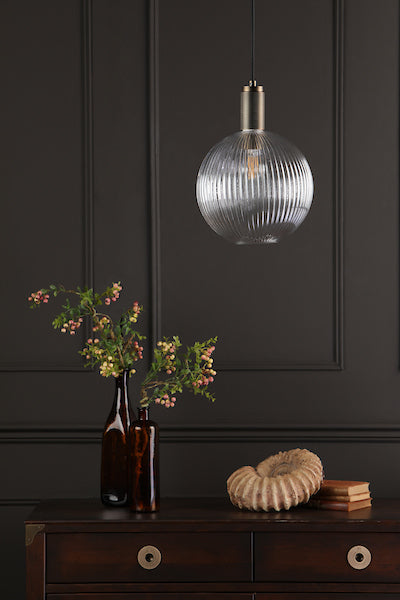 Dar Nikolas Solid Brass Pendant Ribbed Round Glass – from Amos Lighting + Home