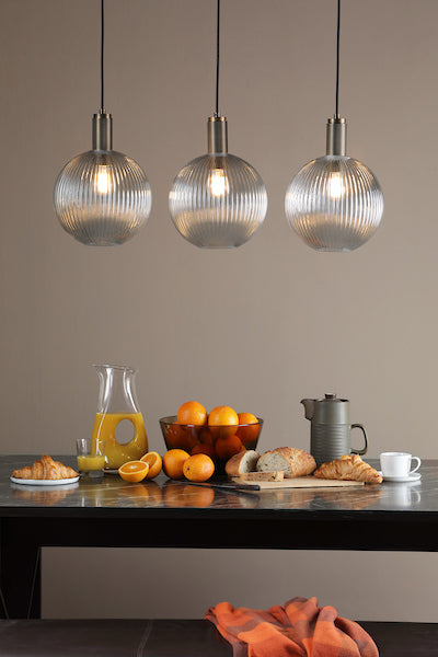 Dar Nikolas Solid Brass Pendant Ribbed Round Glass – from Amos Lighting + Home