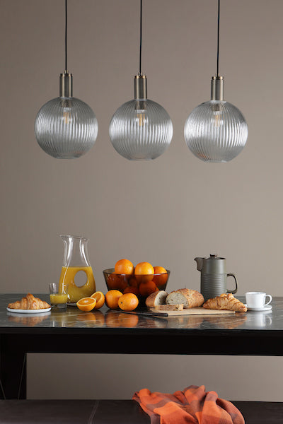 Dar Nikolas Solid Brass Pendant Ribbed Round Glass – from Amos Lighting + Home