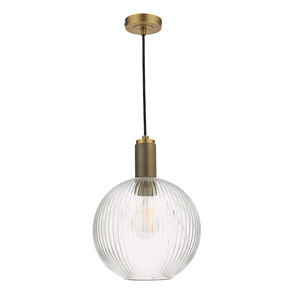 Dar Nikolas Solid Brass Pendant Ribbed Round Glass – from Amos Lighting + Home