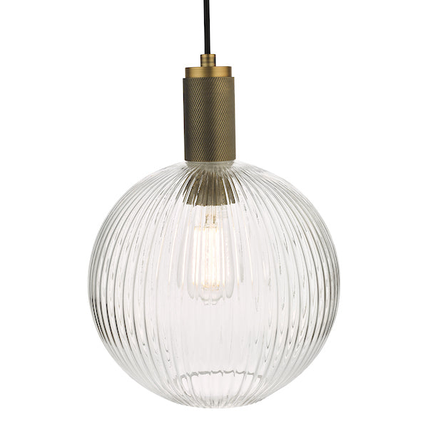 Dar Nikolas Solid Brass Pendant Ribbed Round Glass – from Amos Lighting + Home