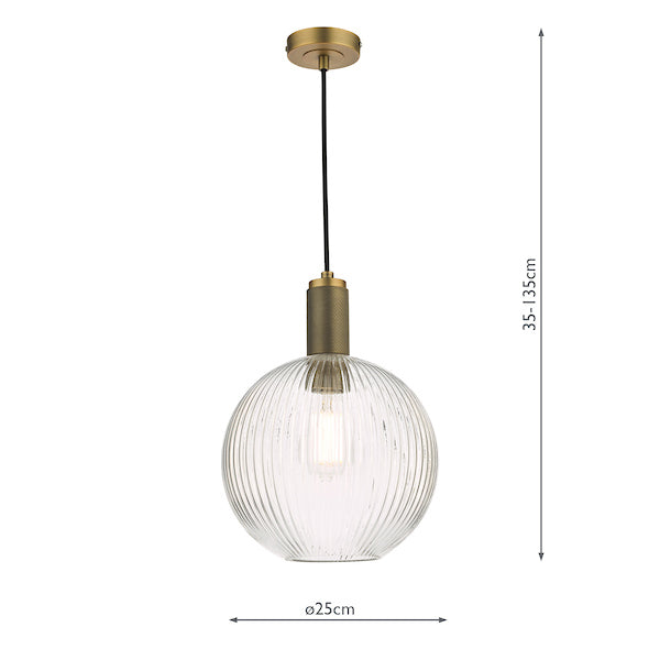 Dar Nikolas Solid Brass Pendant Ribbed Round Glass – from Amos Lighting + Home