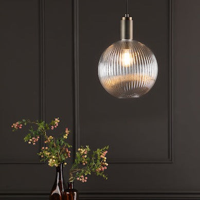 Dar Nikolas Solid Brass Pendant Ribbed Round Glass – from Amos Lighting + Home