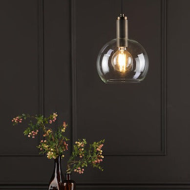 Dar Nikolas Solid Brass Pendant Round Glass – from Amos Lighting + Home