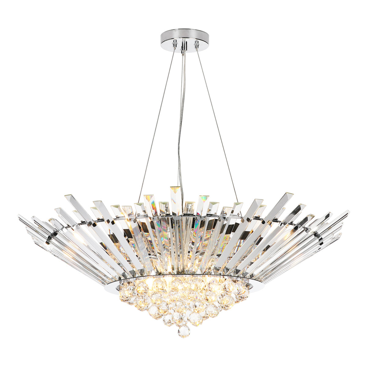 Dar Nimbus 9 Light Chandelier Crystal and Polished Chrome – from Amos Lighting + Home