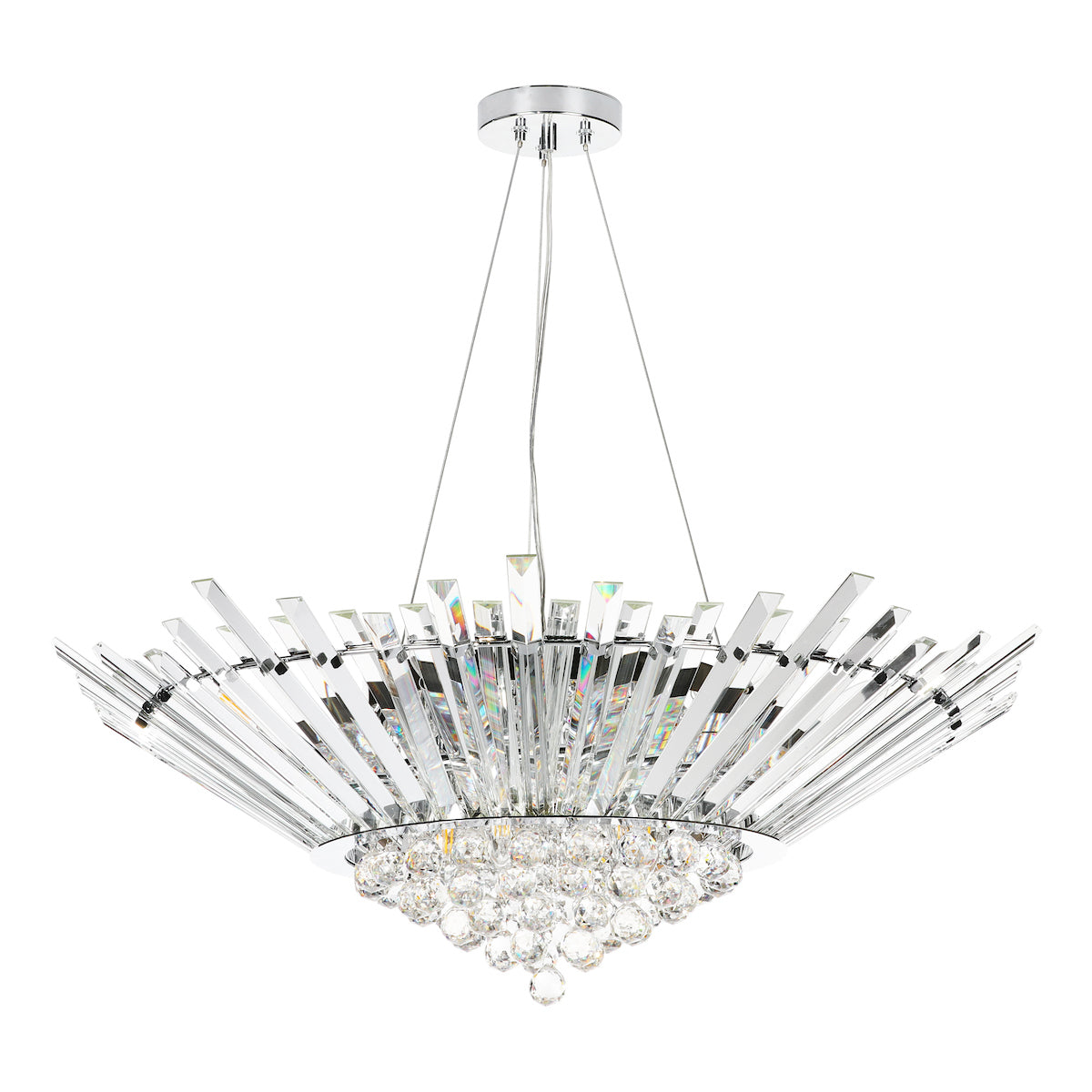 Dar Nimbus 9 Light Chandelier Crystal and Polished Chrome – from Amos Lighting + Home