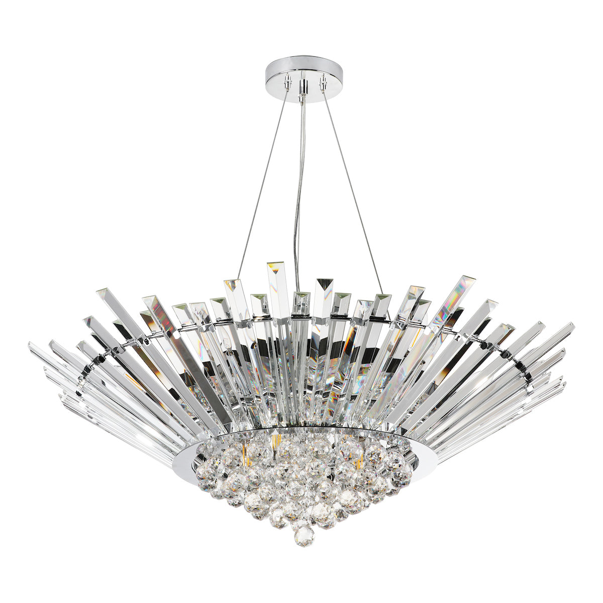 Dar Nimbus 9 Light Chandelier Crystal and Polished Chrome – from Amos Lighting + Home