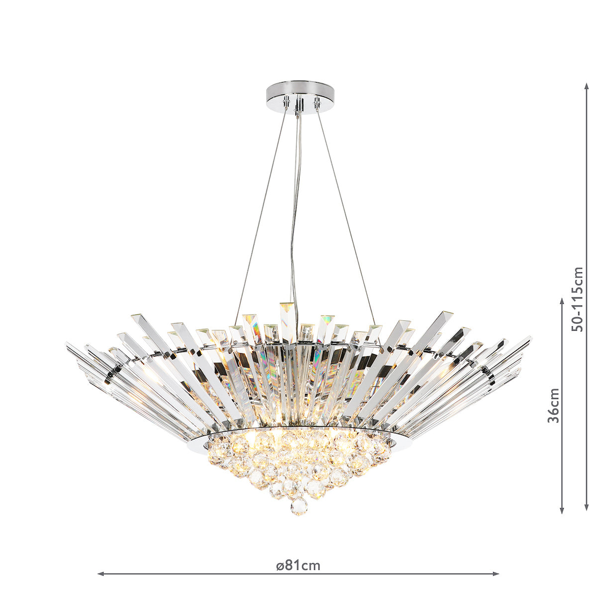 Dar Nimbus 9 Light Chandelier Crystal and Polished Chrome – from Amos Lighting + Home