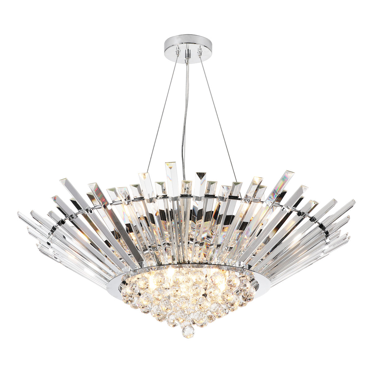 Dar Nimbus 9 Light Chandelier Crystal and Polished Chrome – from Amos Lighting + Home