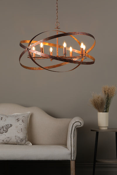 Dar Nitya 8lt Pendant Chandelier Oxidised Copper – from Amos Lighting + Home